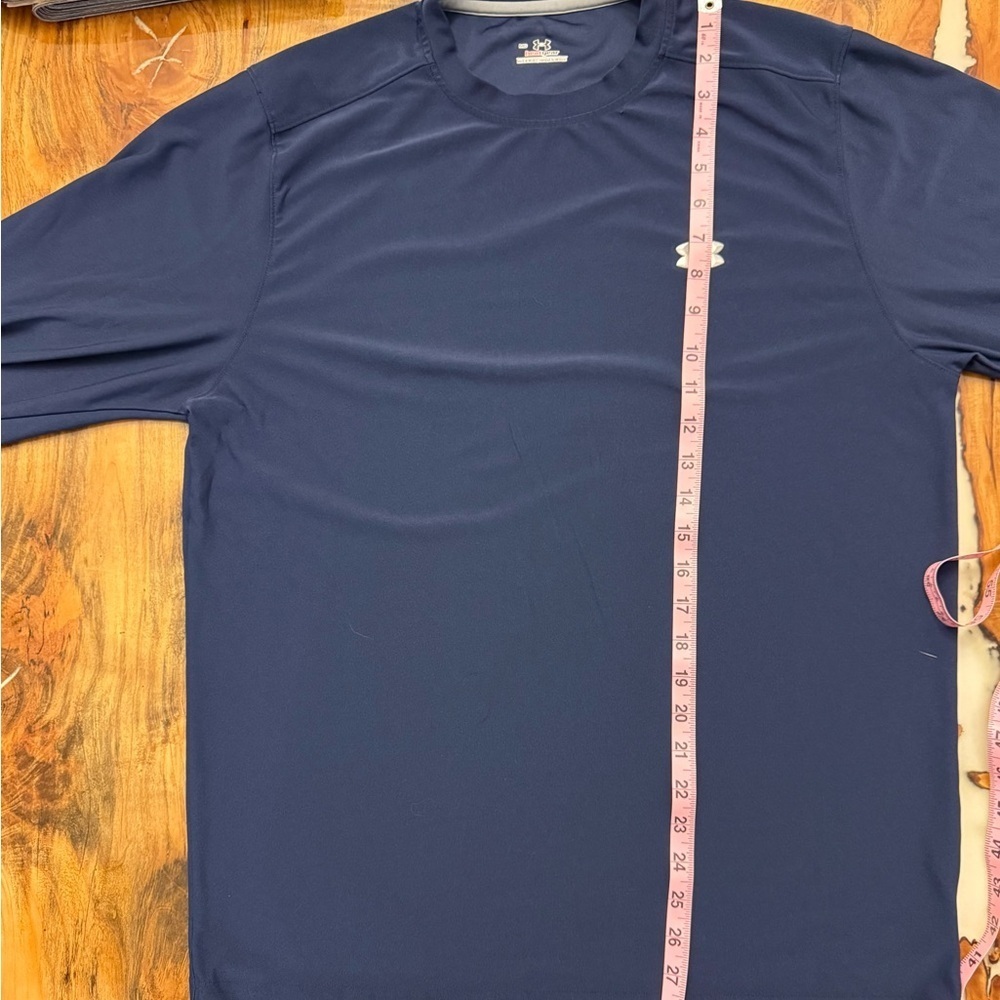 Under Armour HeatGear Shirt Mens Medium Navy Blue Long Sleeve Compression - Picture 3 of 9